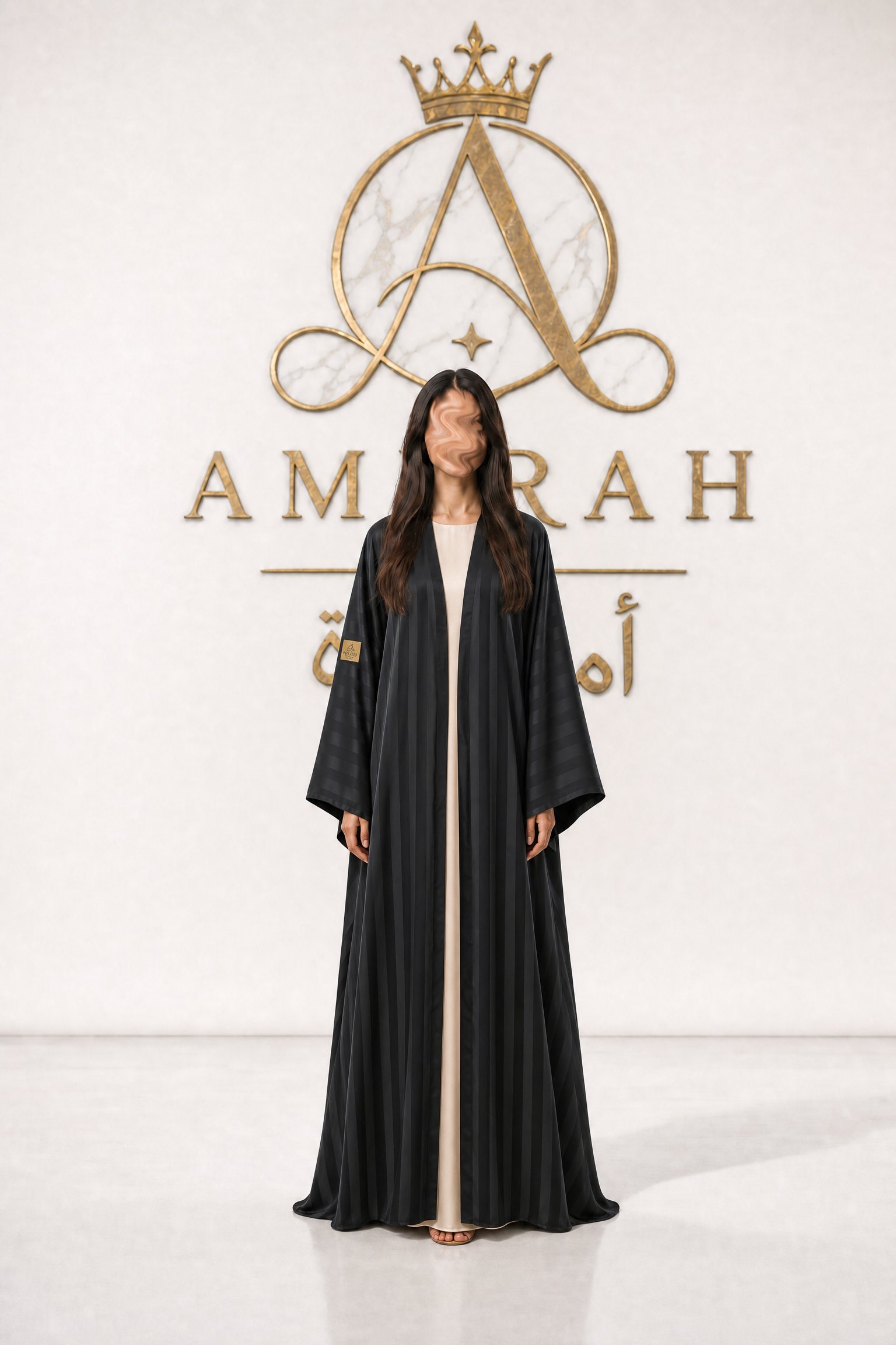 Striped Silk Taffeta Abaya - Luxury Half-Butterfly Design - Image 1