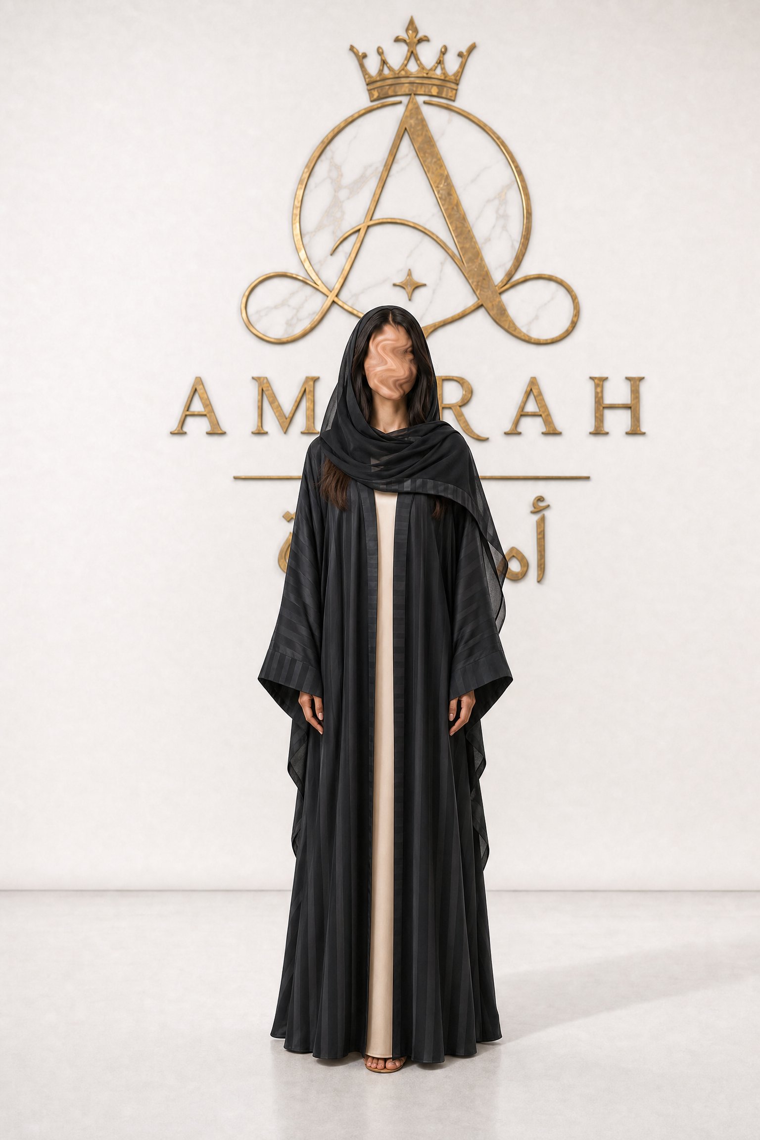 Striped Silk Taffeta Abaya - Luxury Half-Butterfly Design - Image 4