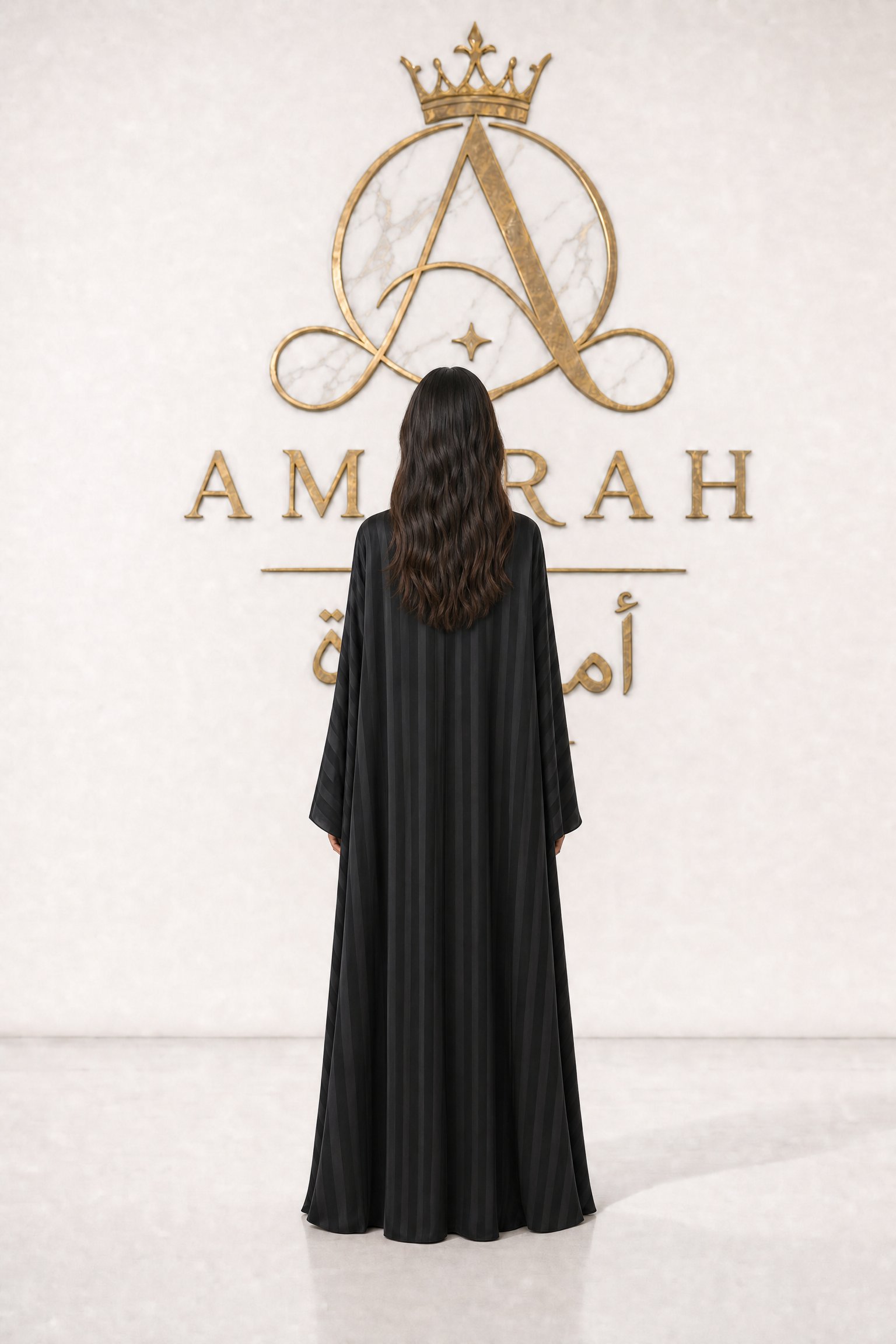 Striped Silk Taffeta Abaya - Luxury Half-Butterfly Design - Image 2