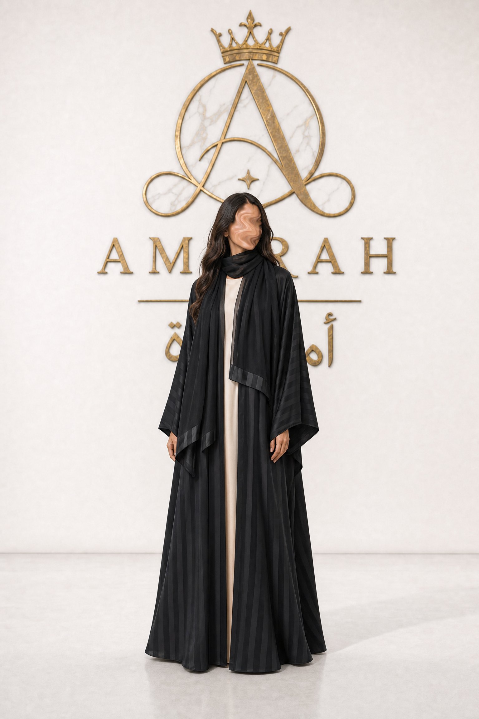 Striped Silk Taffeta Abaya - Luxury Half-Butterfly Design - Image 5