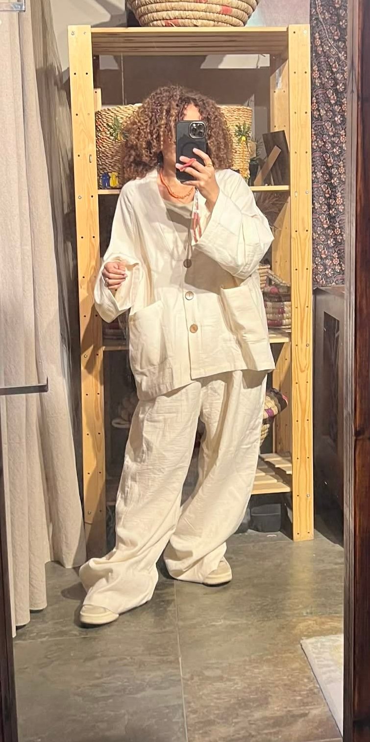 Boho linen free size off white suit - Image 1