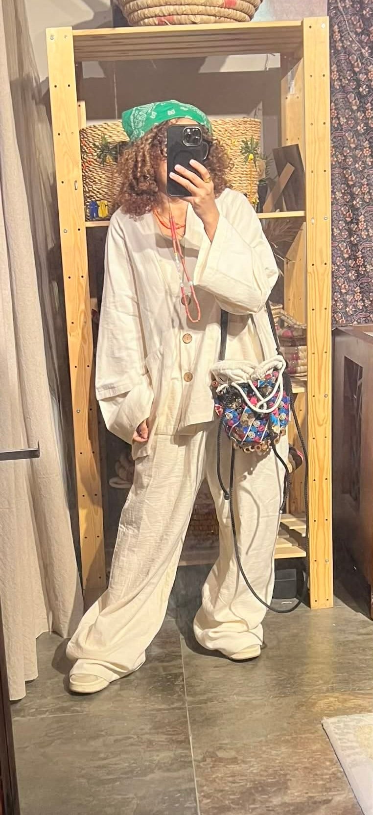 Boho linen free size off white suit - Image 5