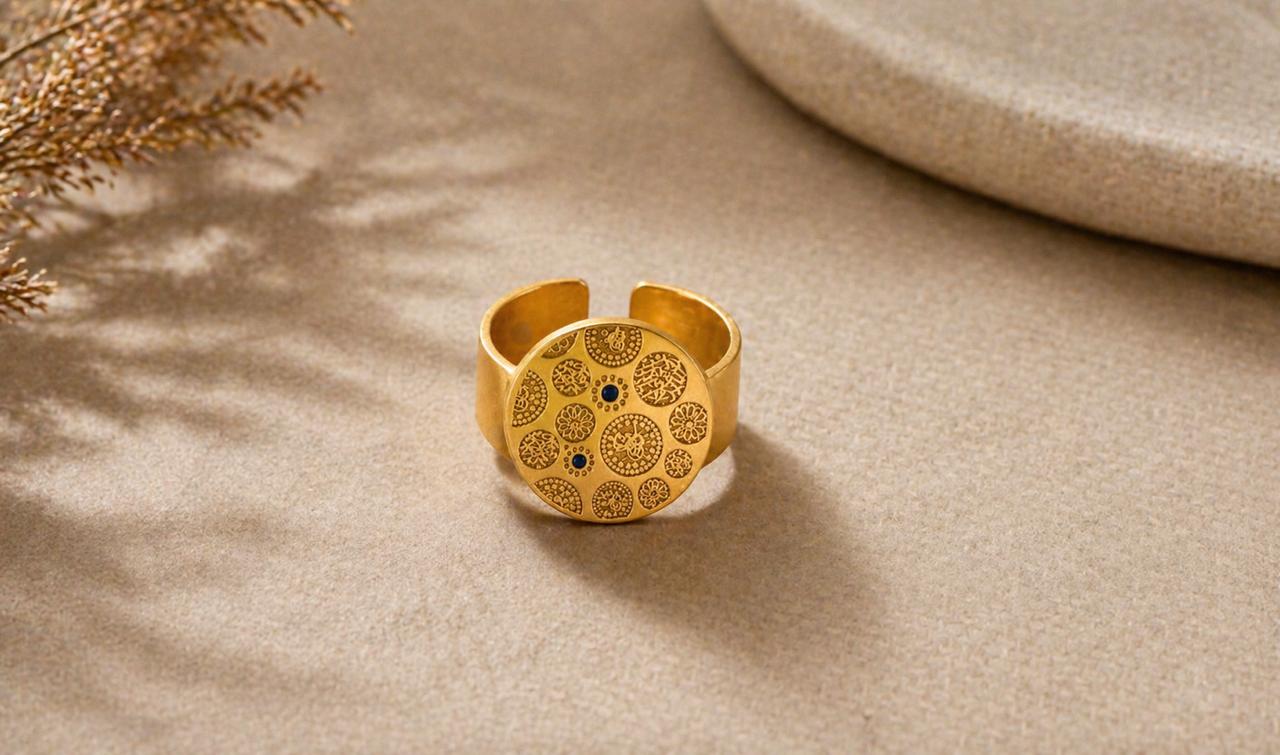 Intricate embossed 18k gold plated free size ring - Image 3
