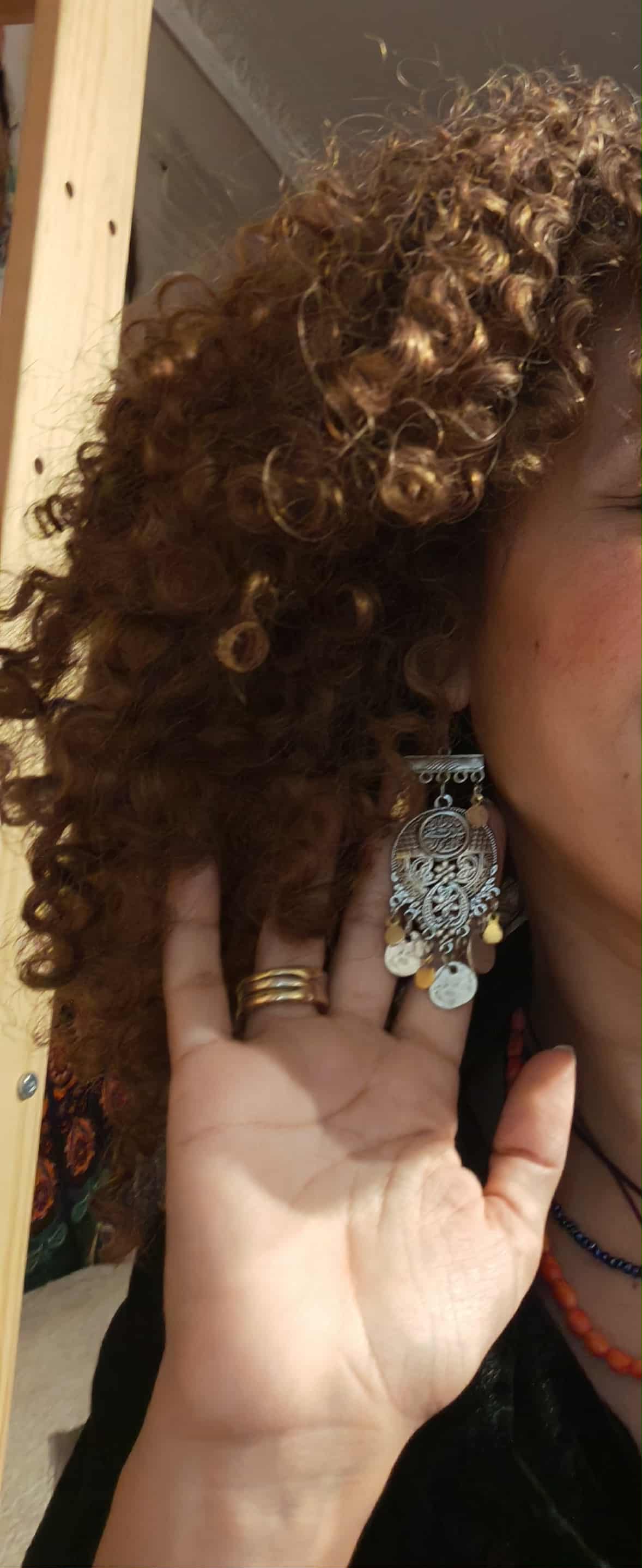 Bohemian style large size earrings with brass circles. - Image 3