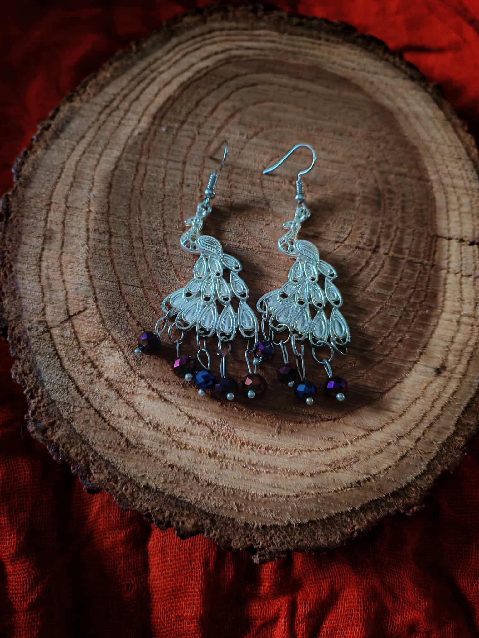Peacock silver color earrings - Image 2