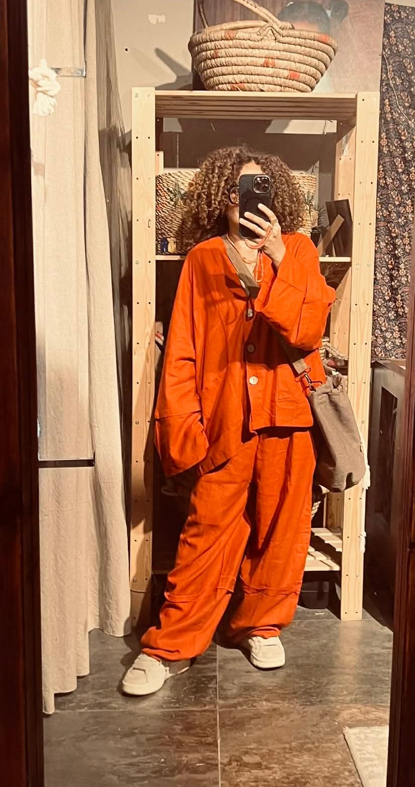 Boho orange linen free size till Large suit - Image 1