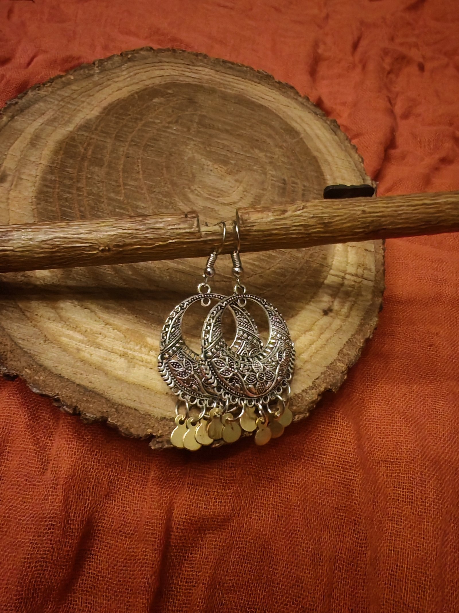 Silver color Fallahy Earrings with gold brass pendants - Image 3