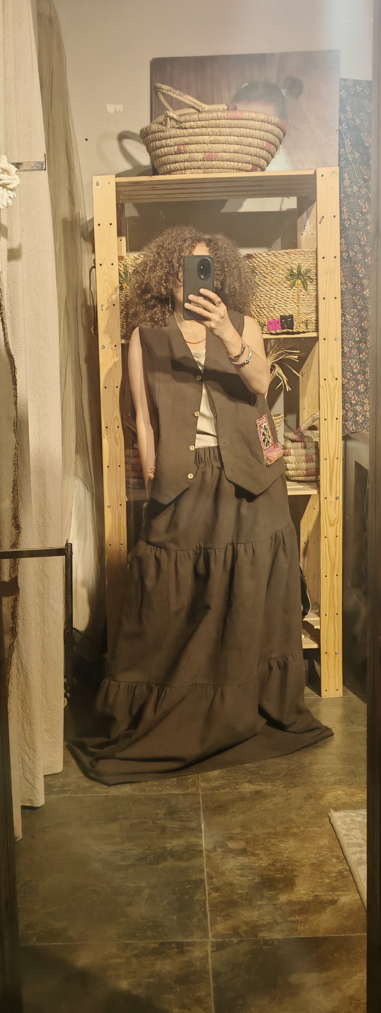 Boho Brown gabardin tiered skirt - Image 3