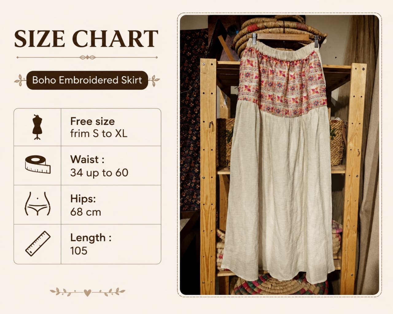 Maxi cotton linen off white skirt with sirma embroidered upper part - Image 4