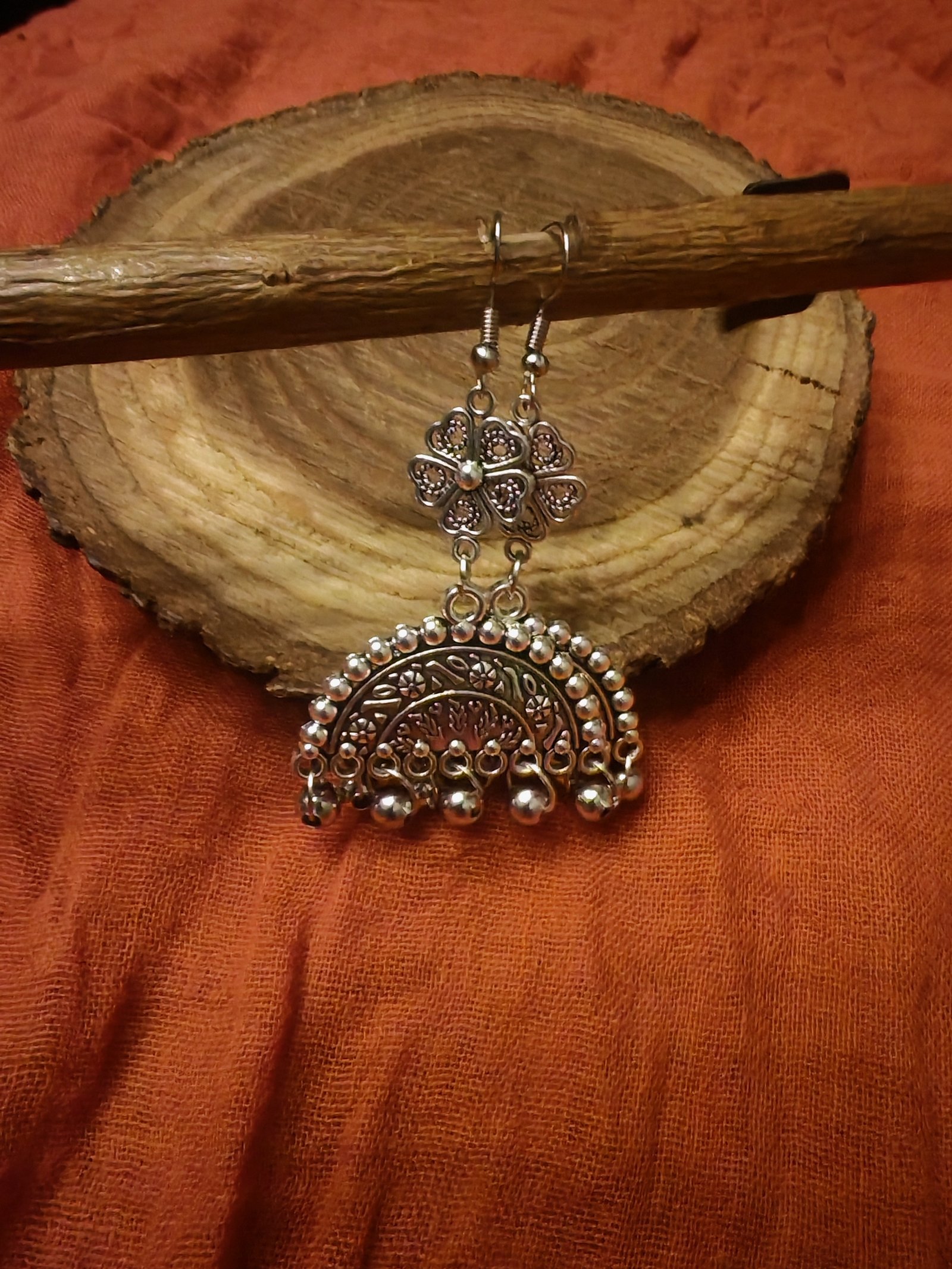 Long indian style silver color earrings - Image 2