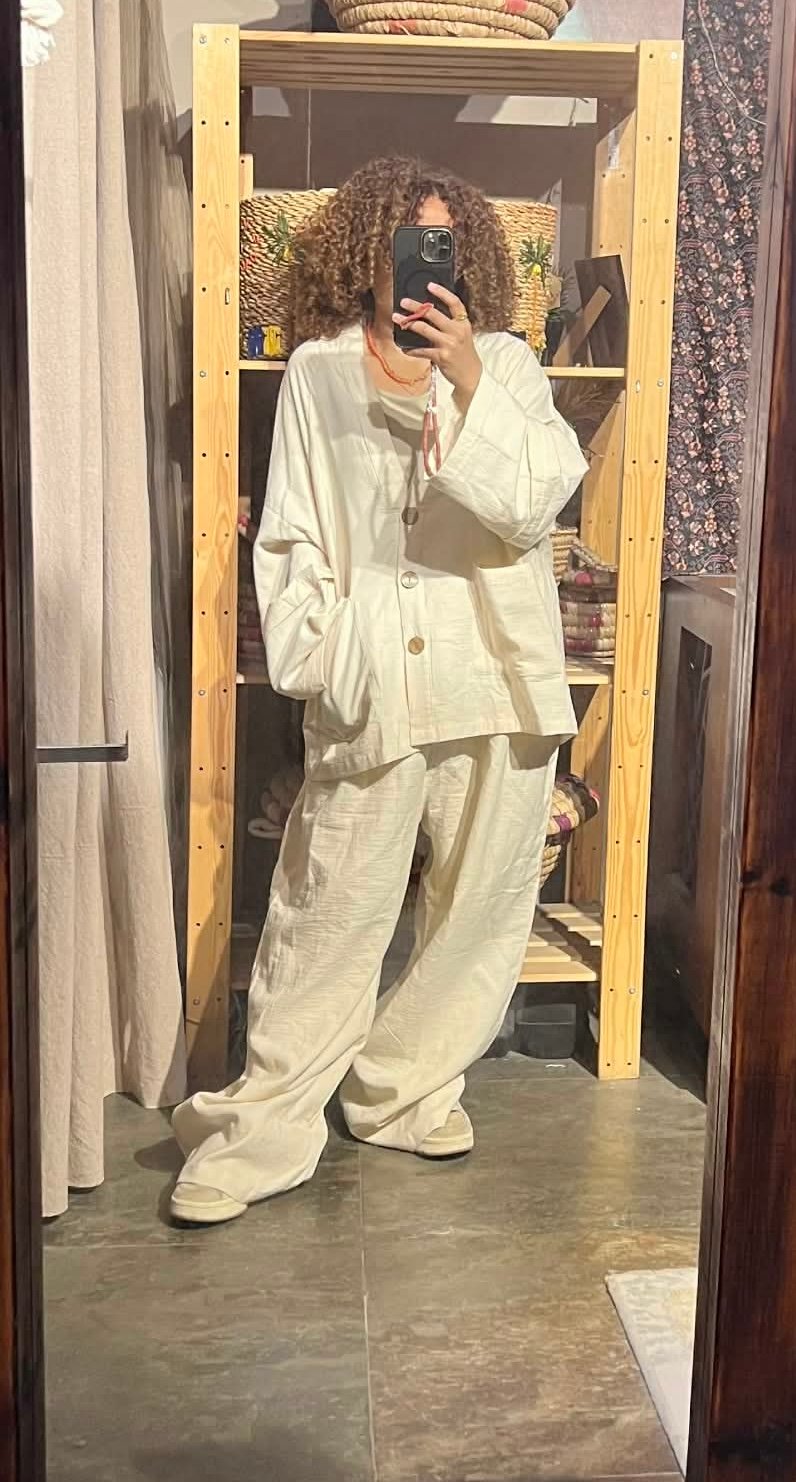 Boho linen free size off white suit - Image 3