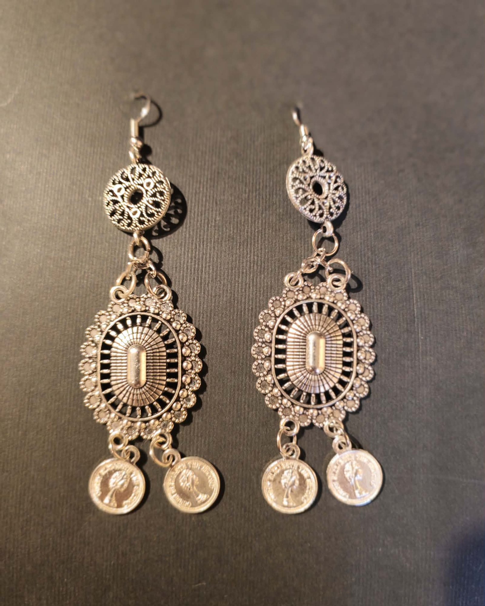 Long ethnic silver color earrings - Image 1