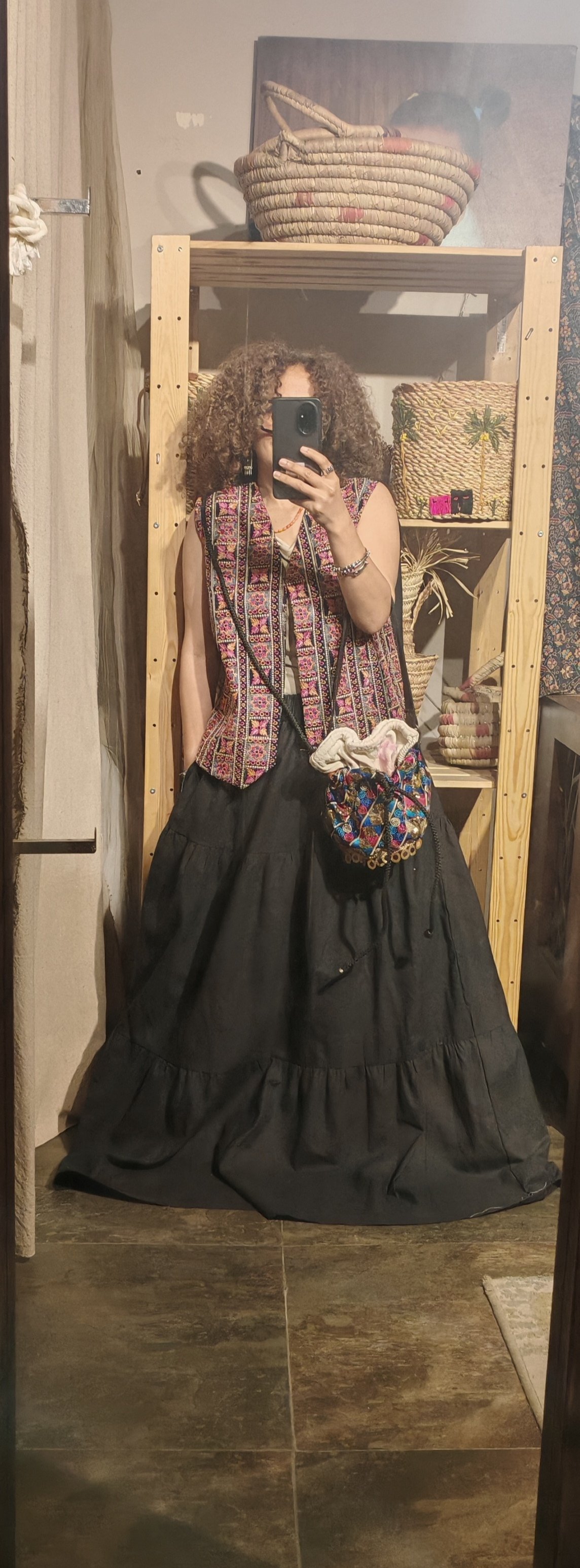 Maxi black boho tiered linen skirt - Image 3