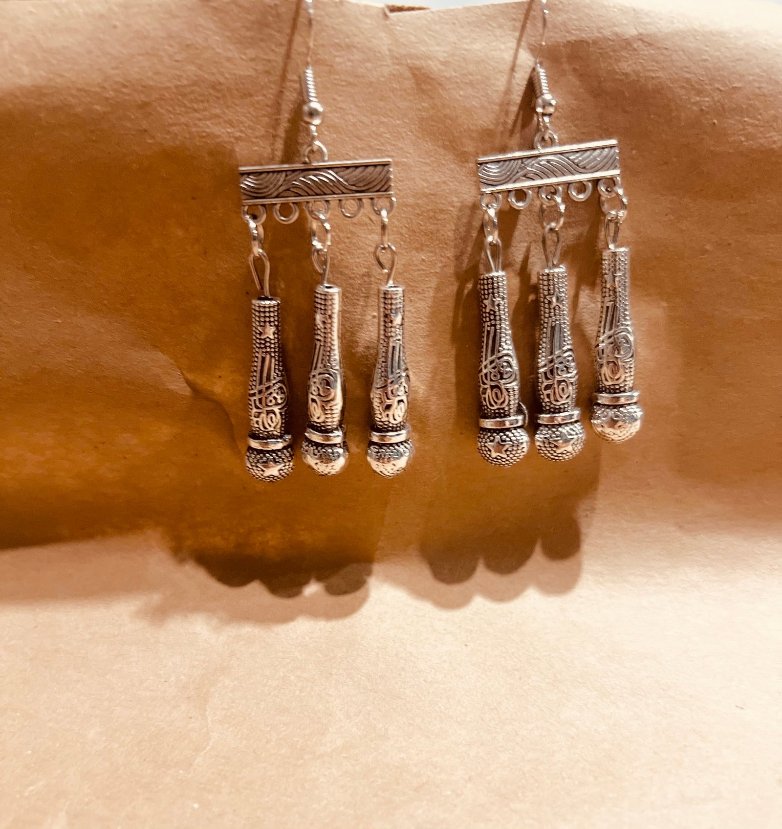 Boho style silver color long earrings - Image 2