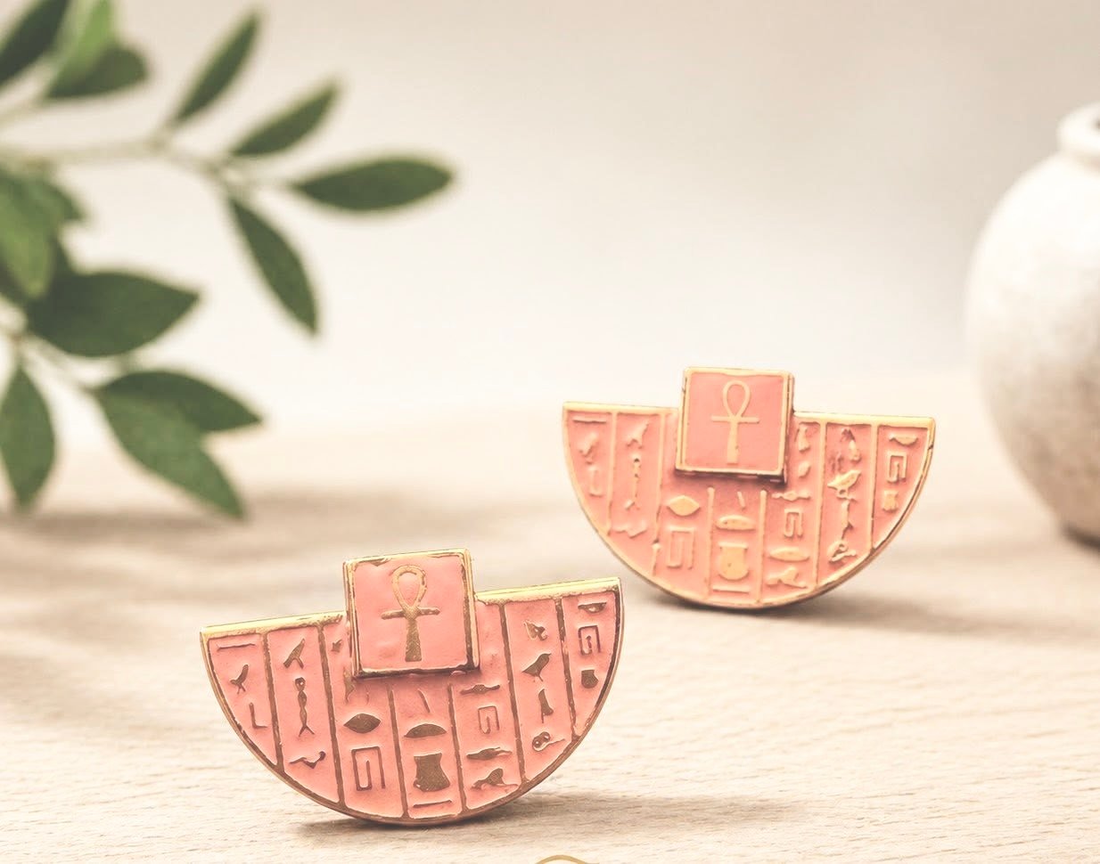 Ankh pink brass Elegant earrings - Image 2