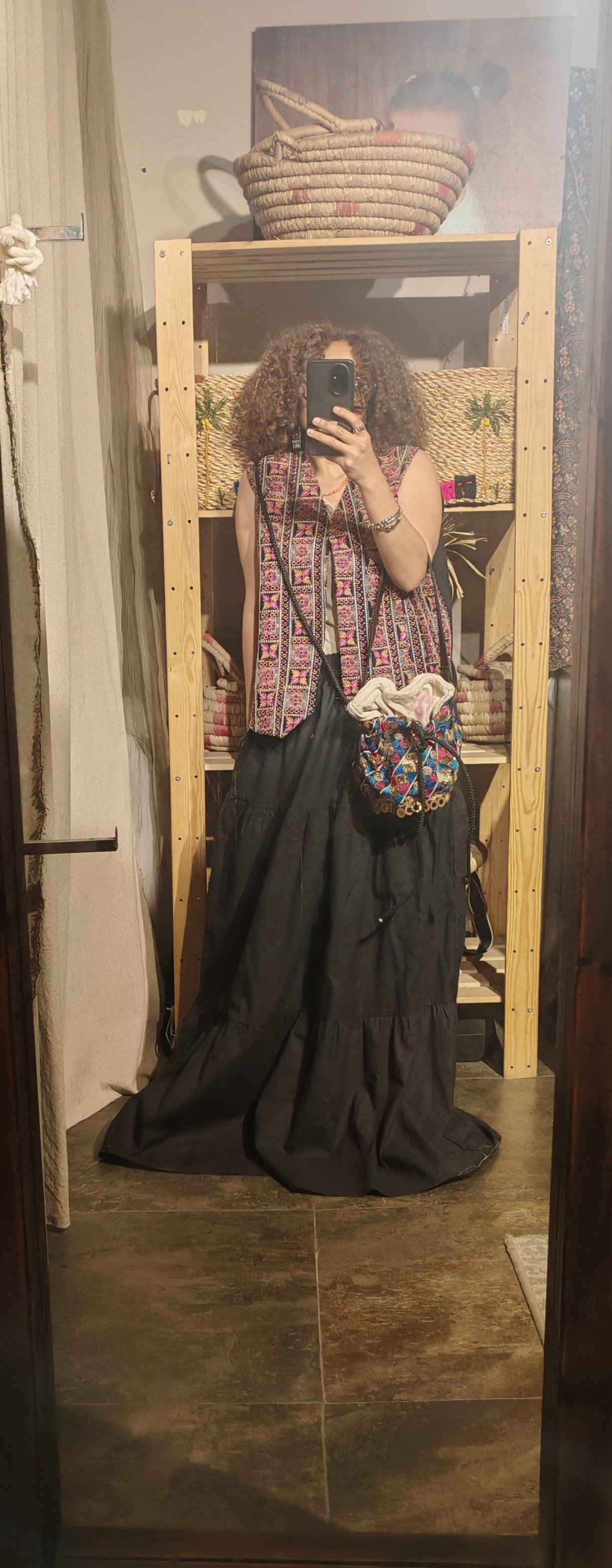 Maxi black boho tiered linen skirt - Image 5