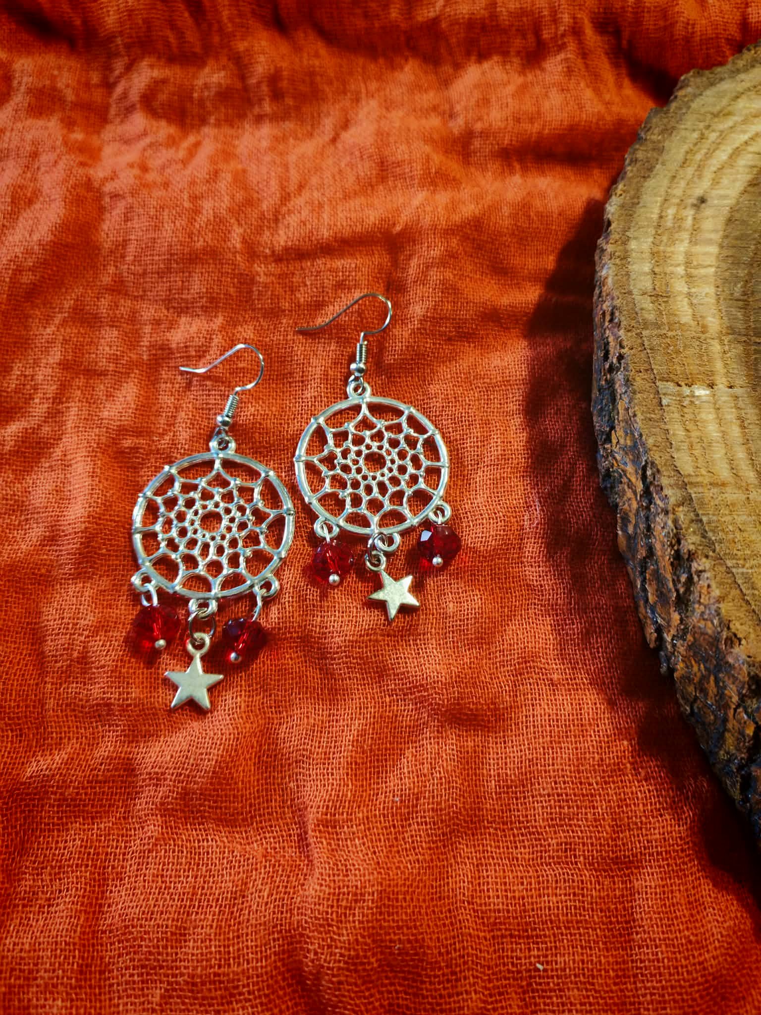 Dream catcher Christmas earrings with red crystals - Image 4