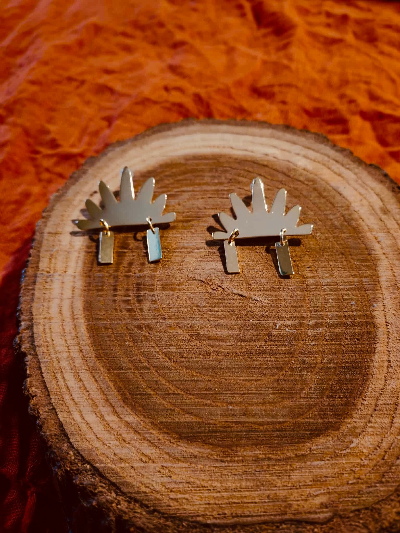 Brass gold plated half Sun earrings - Image 5