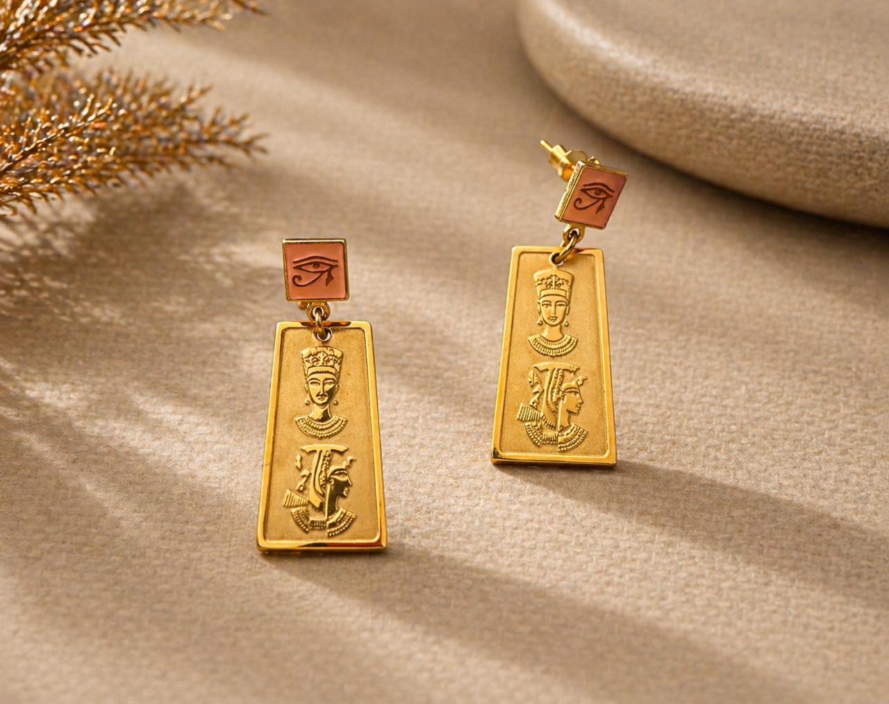 Rectangular brass 18k gold plated earrings - Image 3