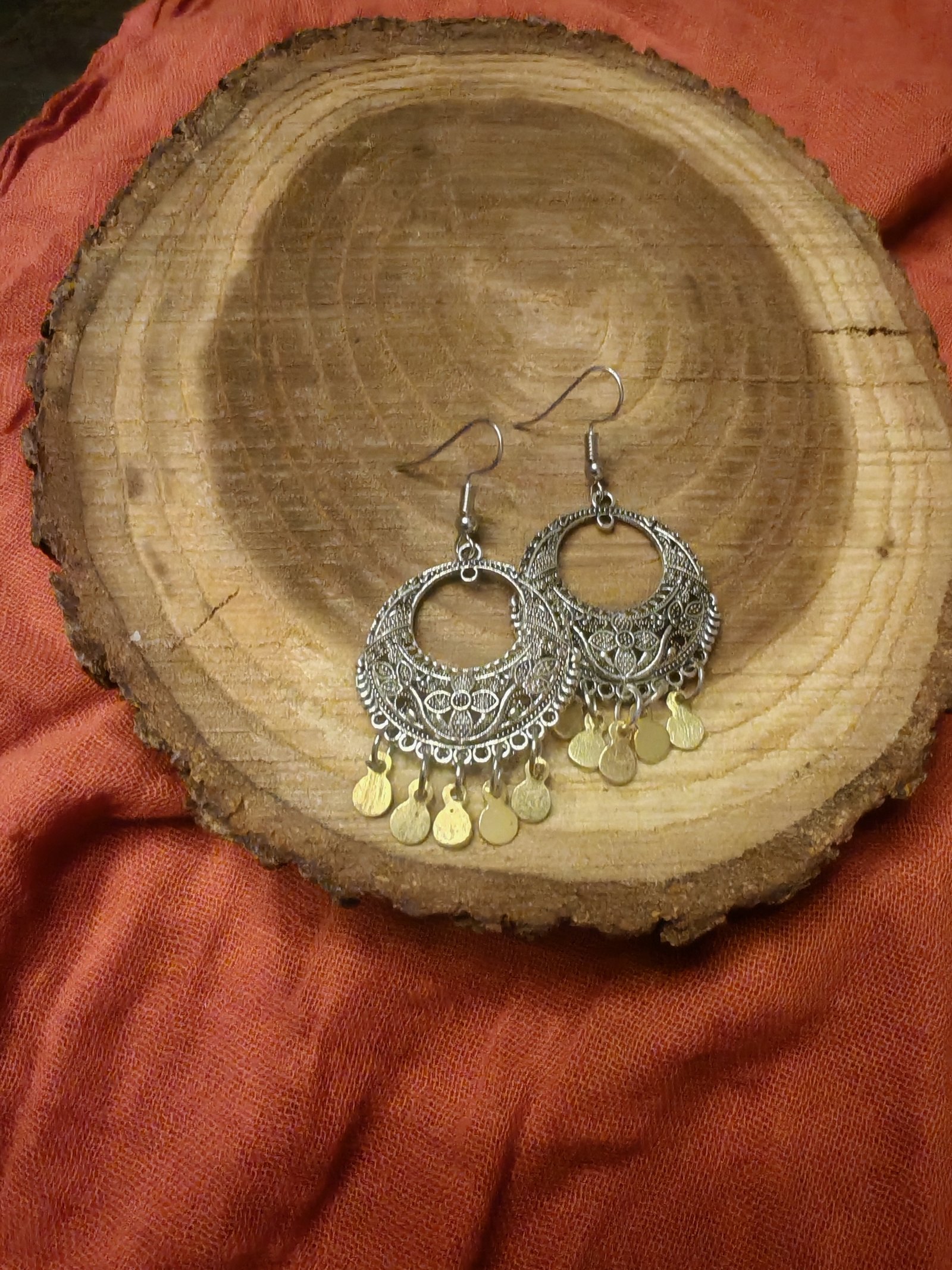 Silver color Fallahy Earrings with gold brass pendants - Image 2