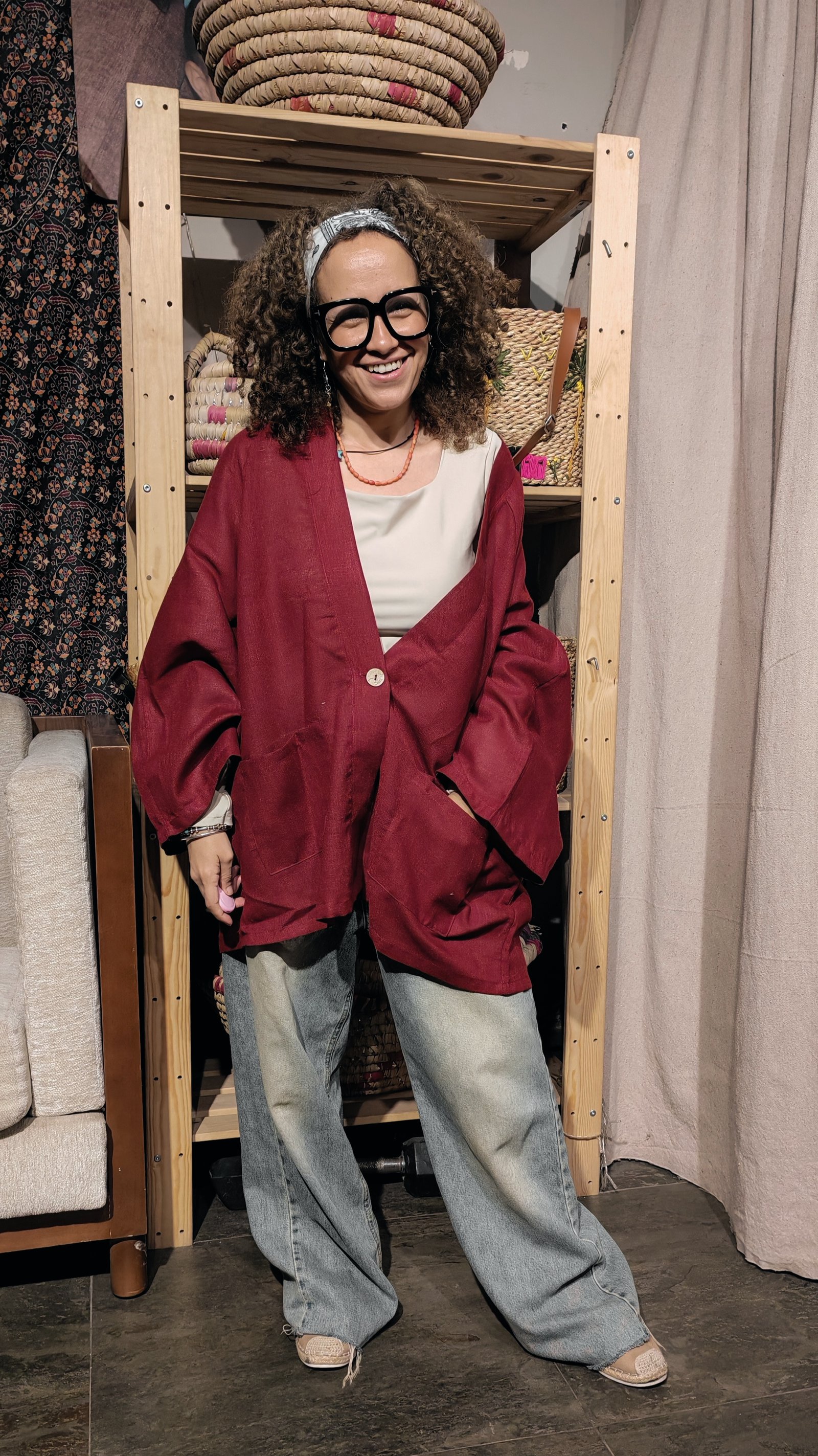 Brick color oversized linen cardigan - Image 2