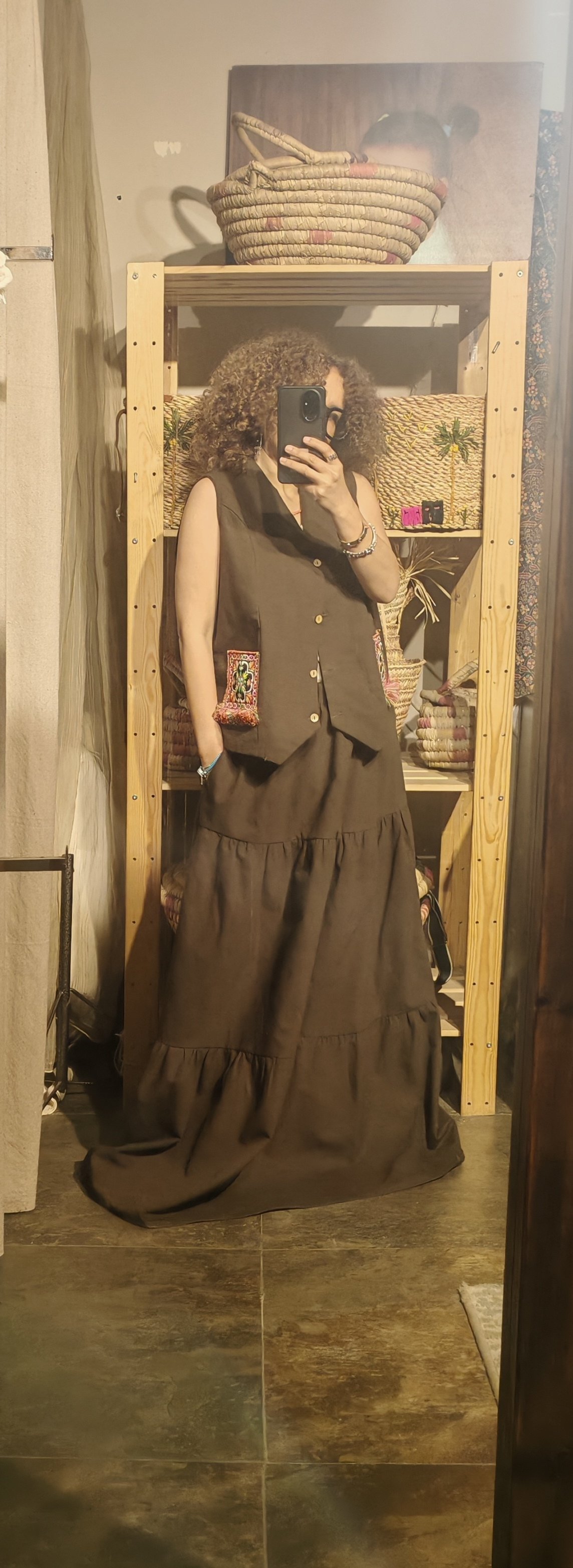 Boho Brown gabardin tiered skirt - Image 2