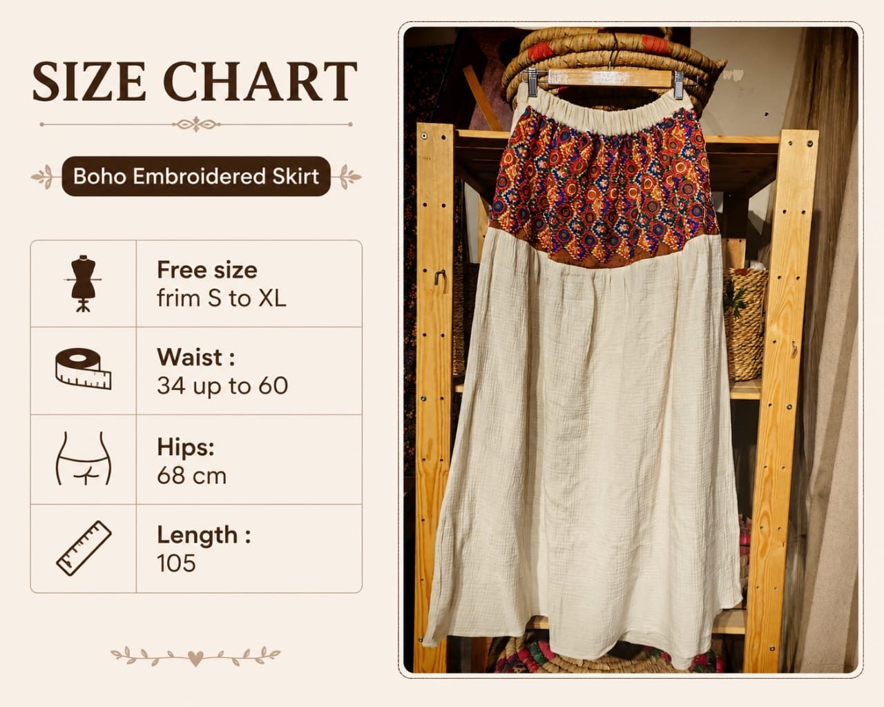 Maxi off white cotton skirt with sirma embroidered Upper part - Image 6