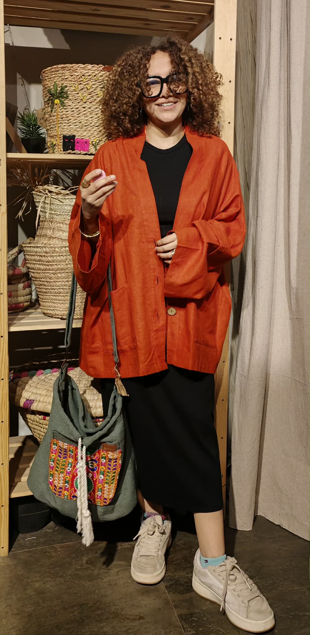 Boho orange linen free size till Large suit - Image 2