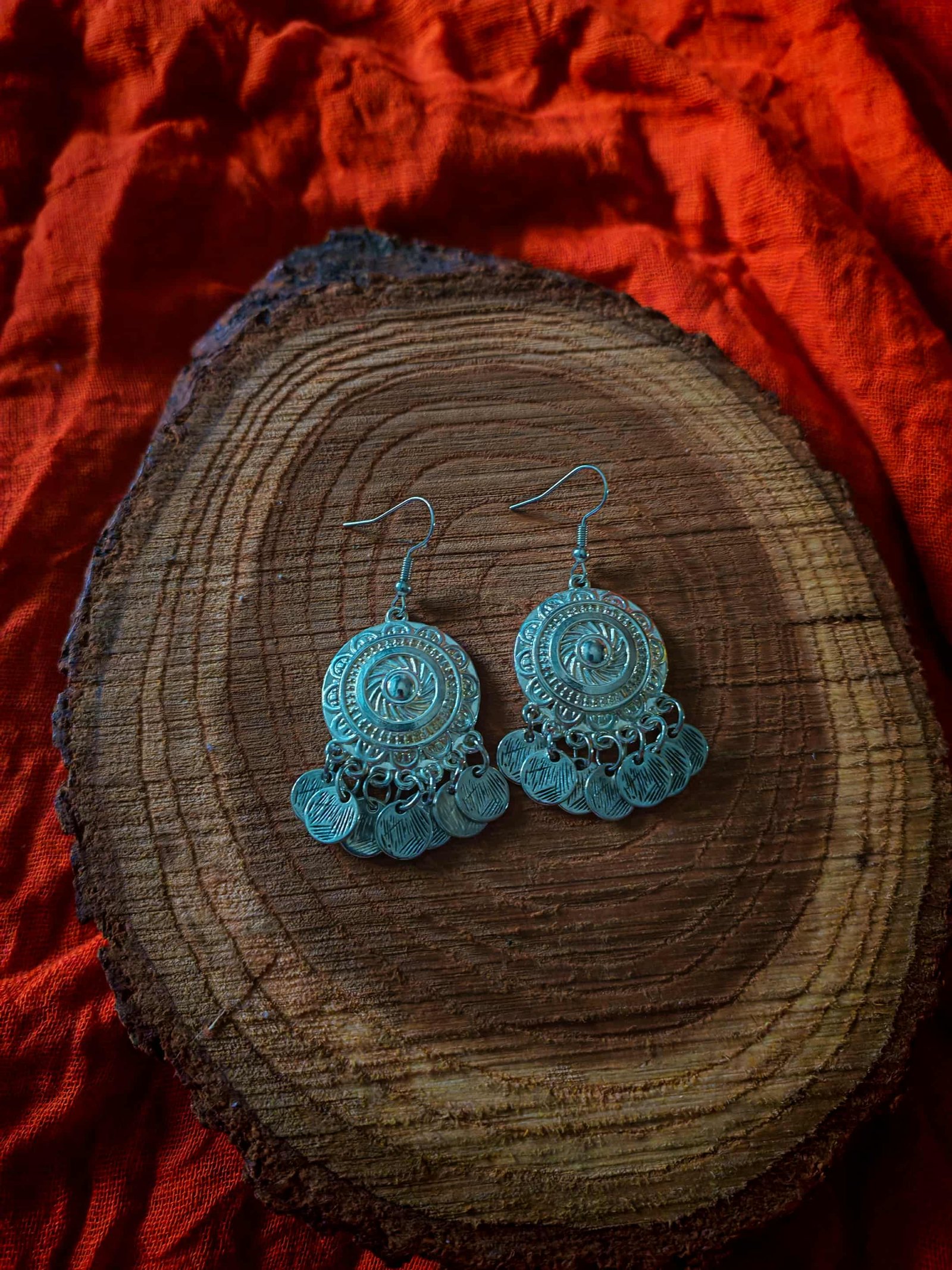 Silver color circles earrings - Image 2