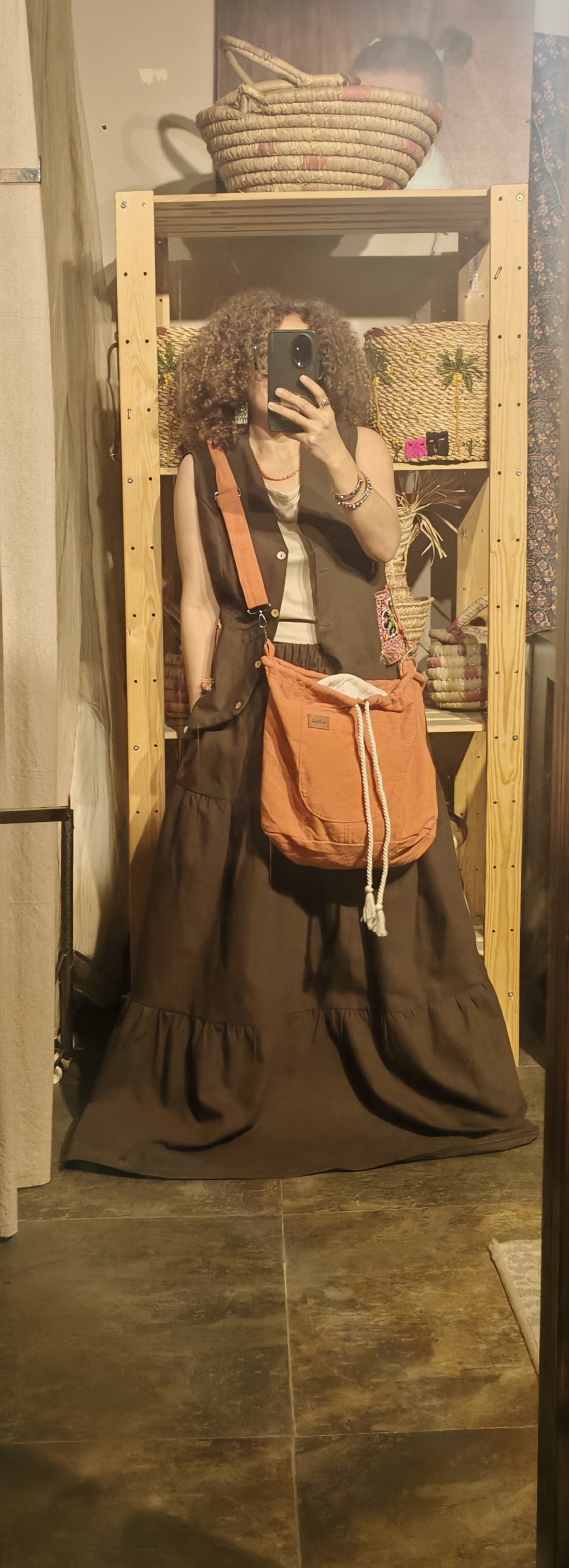 Boho Brown gabardin tiered skirt - Image 6