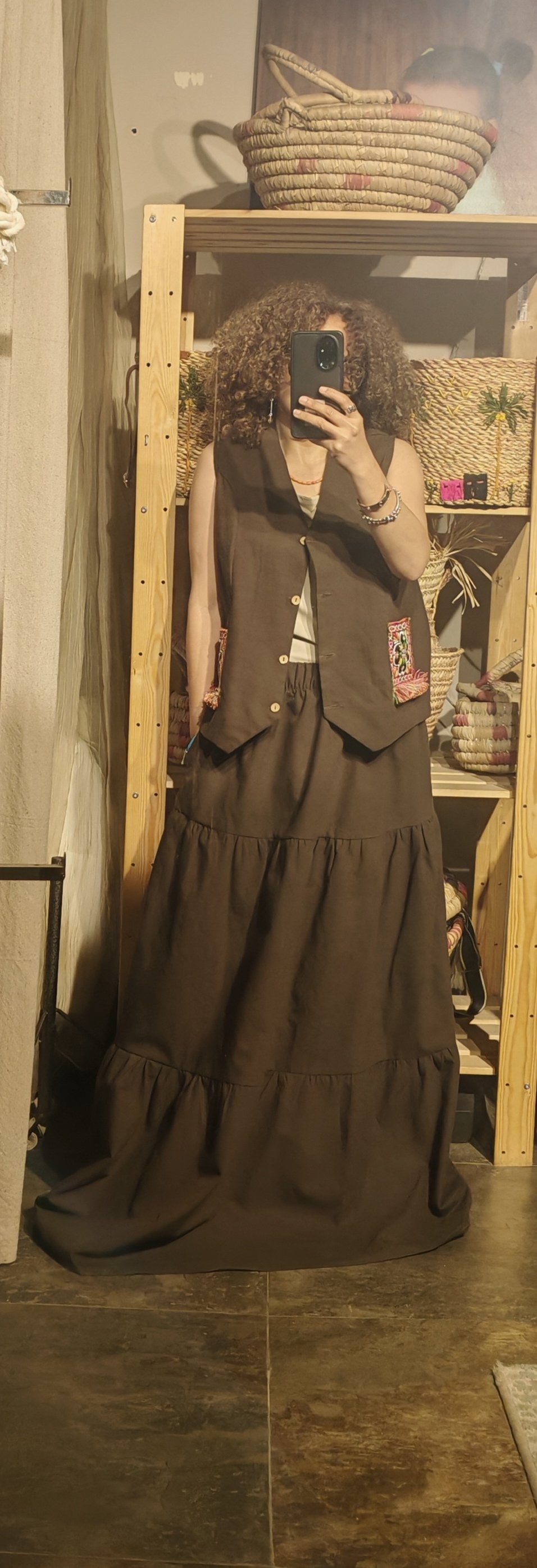 Boho Brown gabardin tiered skirt - Image 1