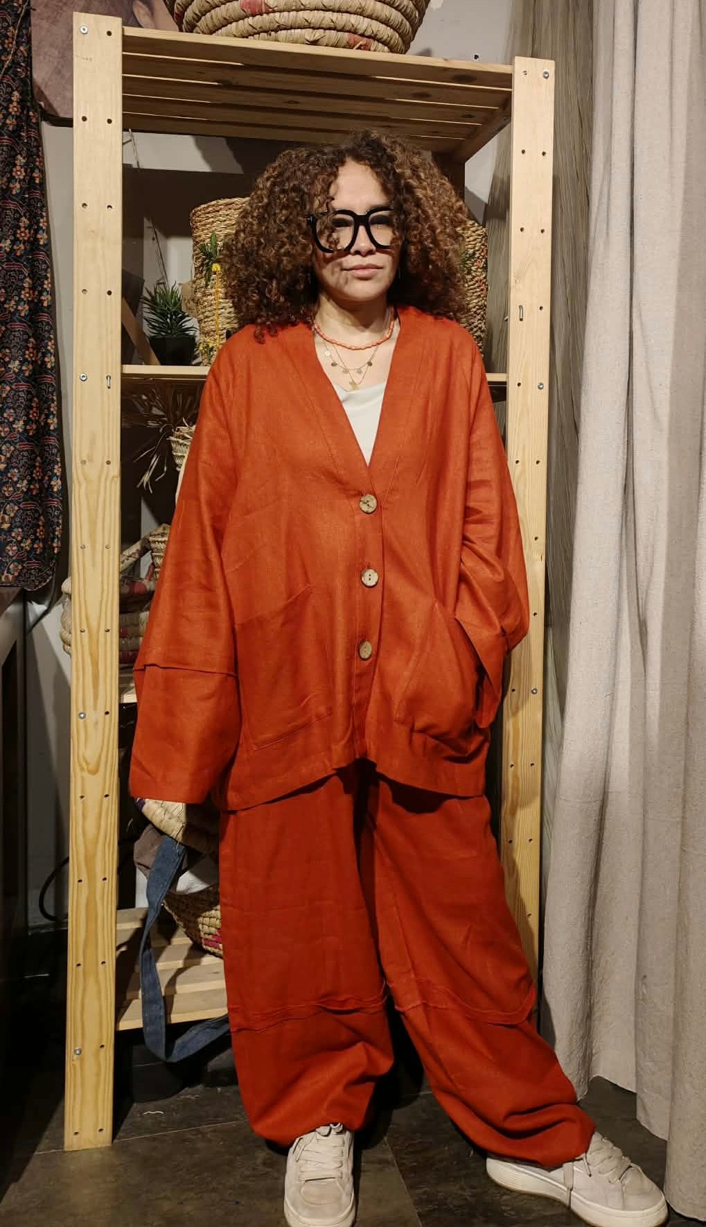 Boho orange linen free size till Large suit - Image 5