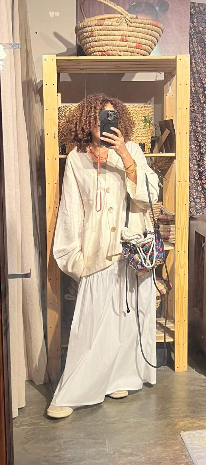 Boho linen free size off white suit - Image 2