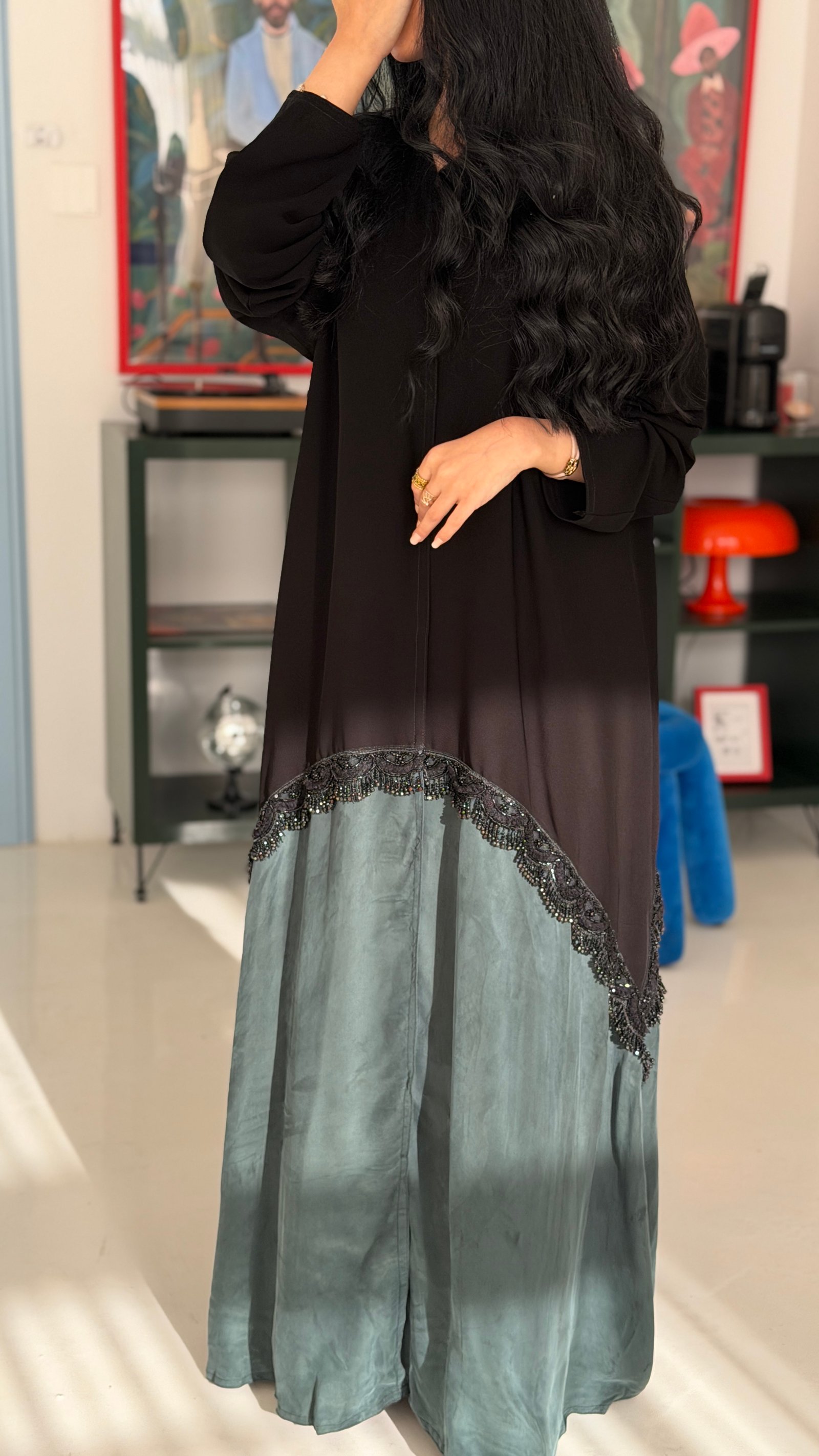 807# عباية مع حرير مغسول اخضر - صورة 4