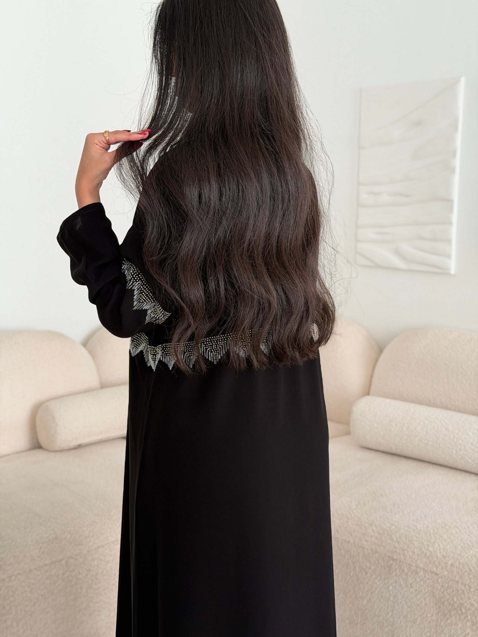 707# عباية سوداء مع شك خرز - صورة 4