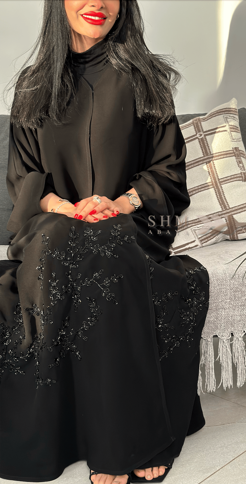 104# عباية بشك مشجر اسود - صورة 3
