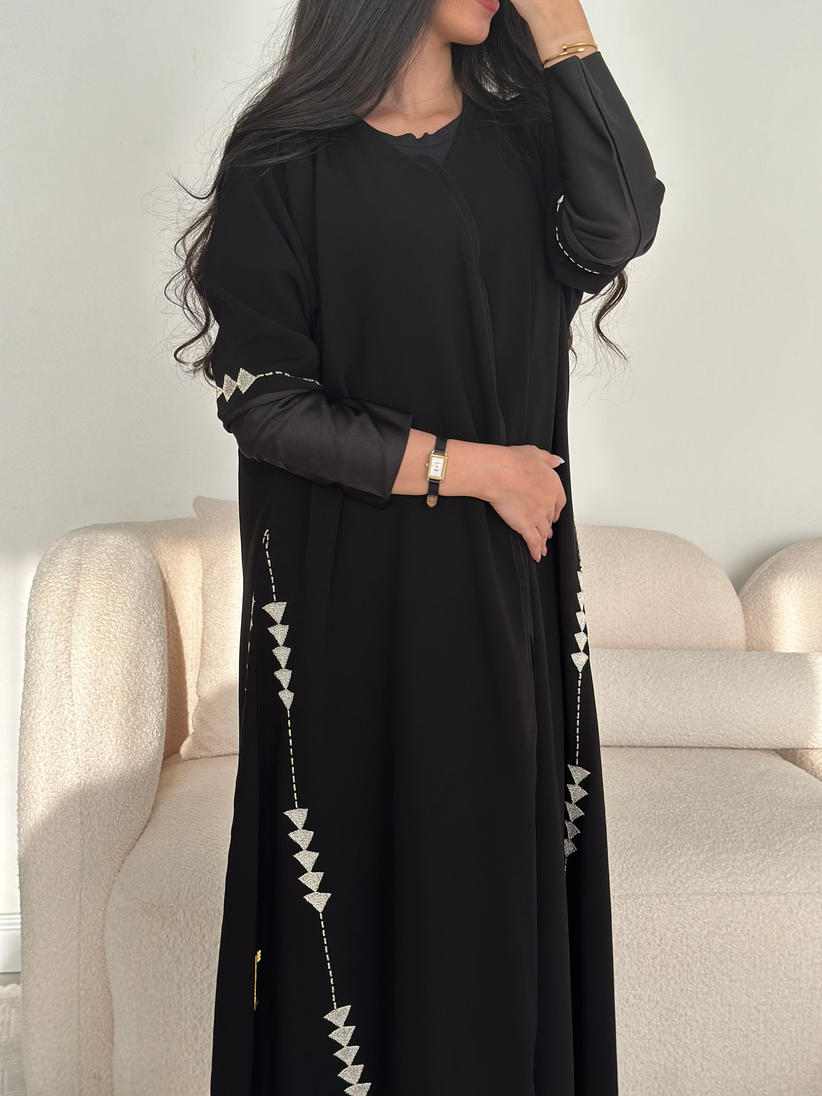 607# عباية تطريز فضي ناعم - صورة 2