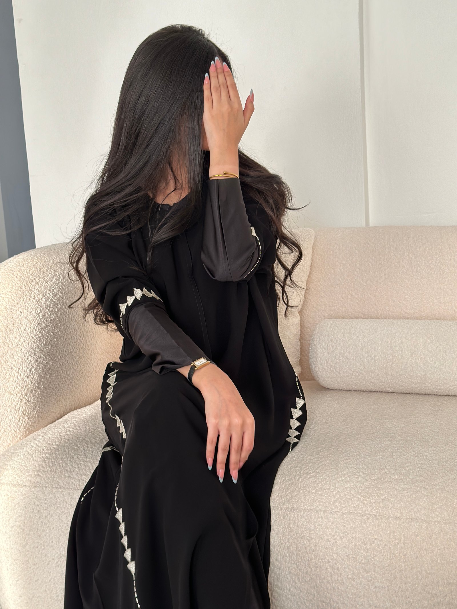 607# عباية تطريز فضي ناعم - صورة 5