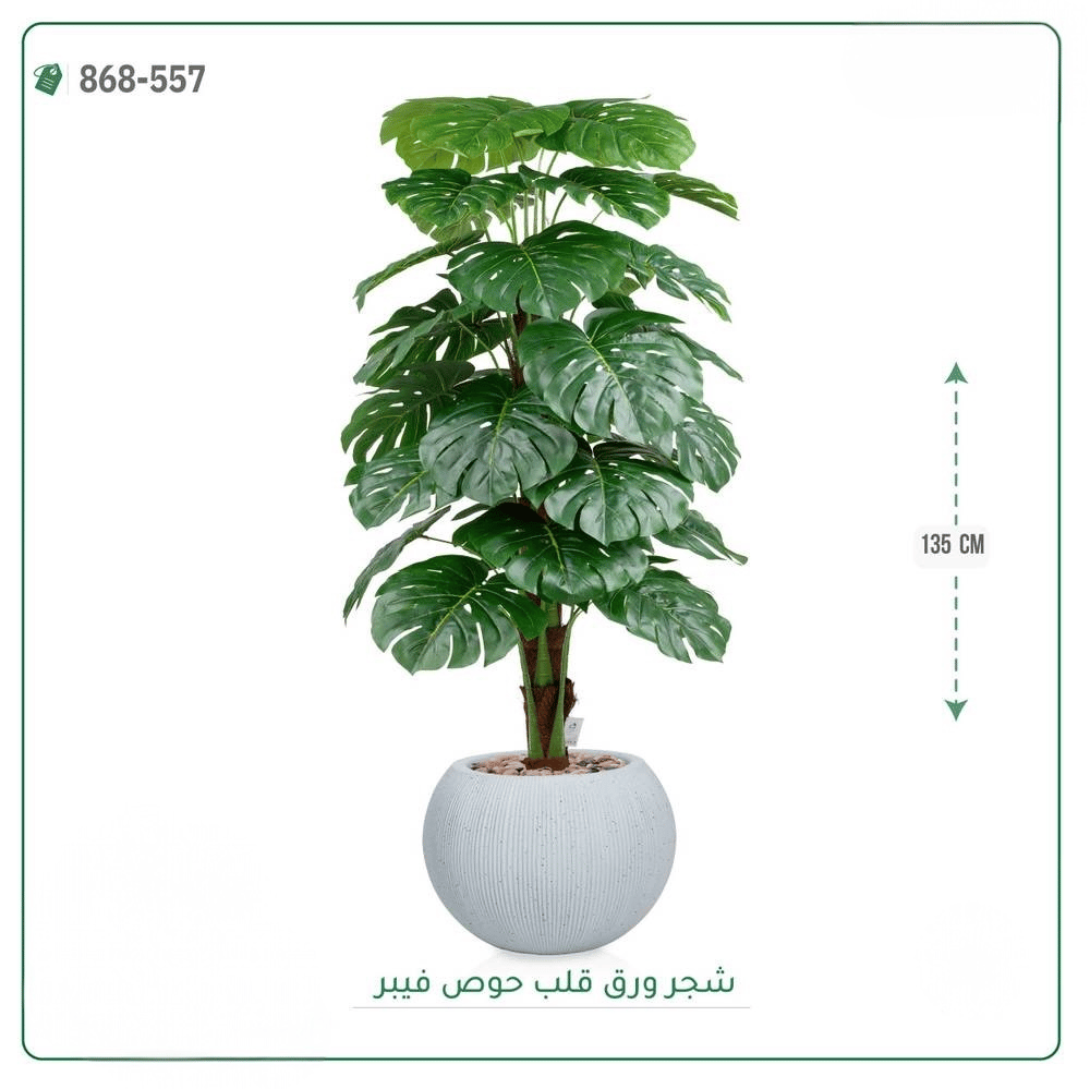 شجرة ورق قلب اصطناعية  حوض فيبر  { ارتفاع 135 سم } - صورة 1