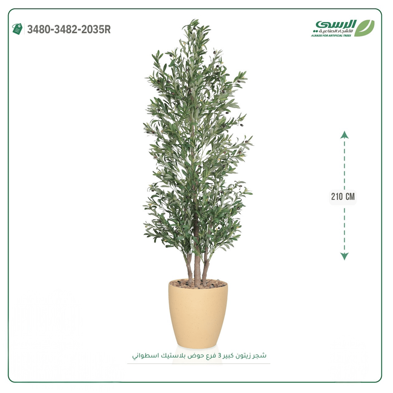 شجرة زيتون صناعية  حوض بلاستيك اسطواني { ارتفاع 210 سم } - صورة 4