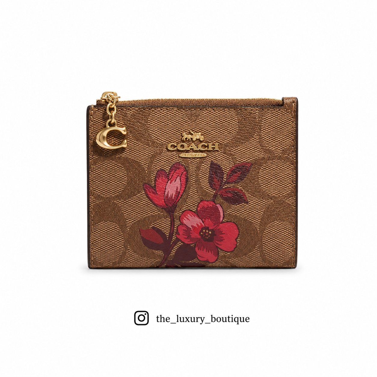 Coach bifold wallet light brown with pinkish flowers - Image 1