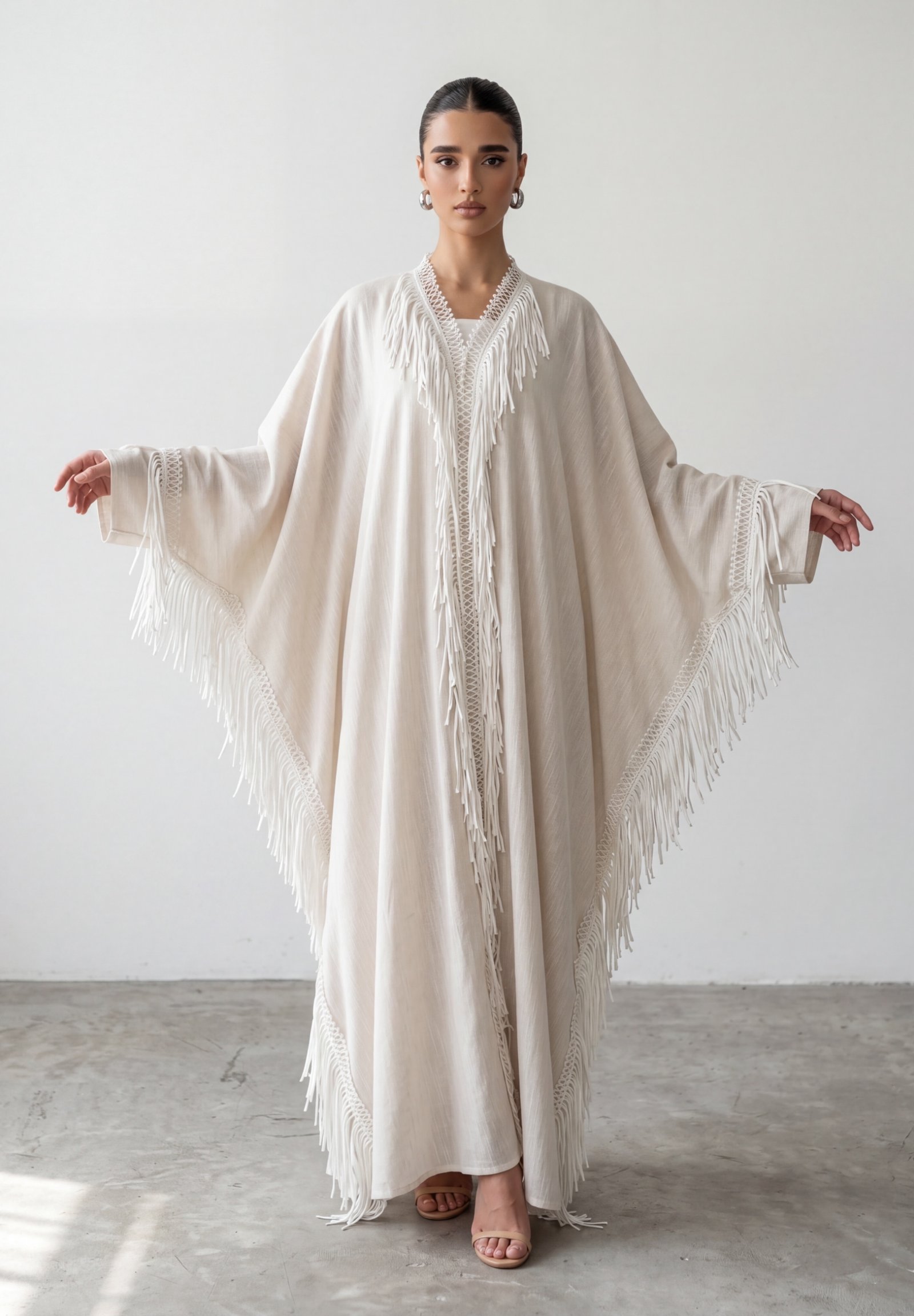 Linen Fringe Abaya - صورة 2
