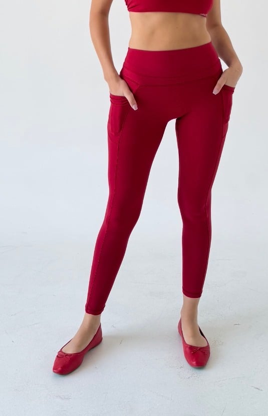 High-Waisted Leggings - Ruby Red - Image 3