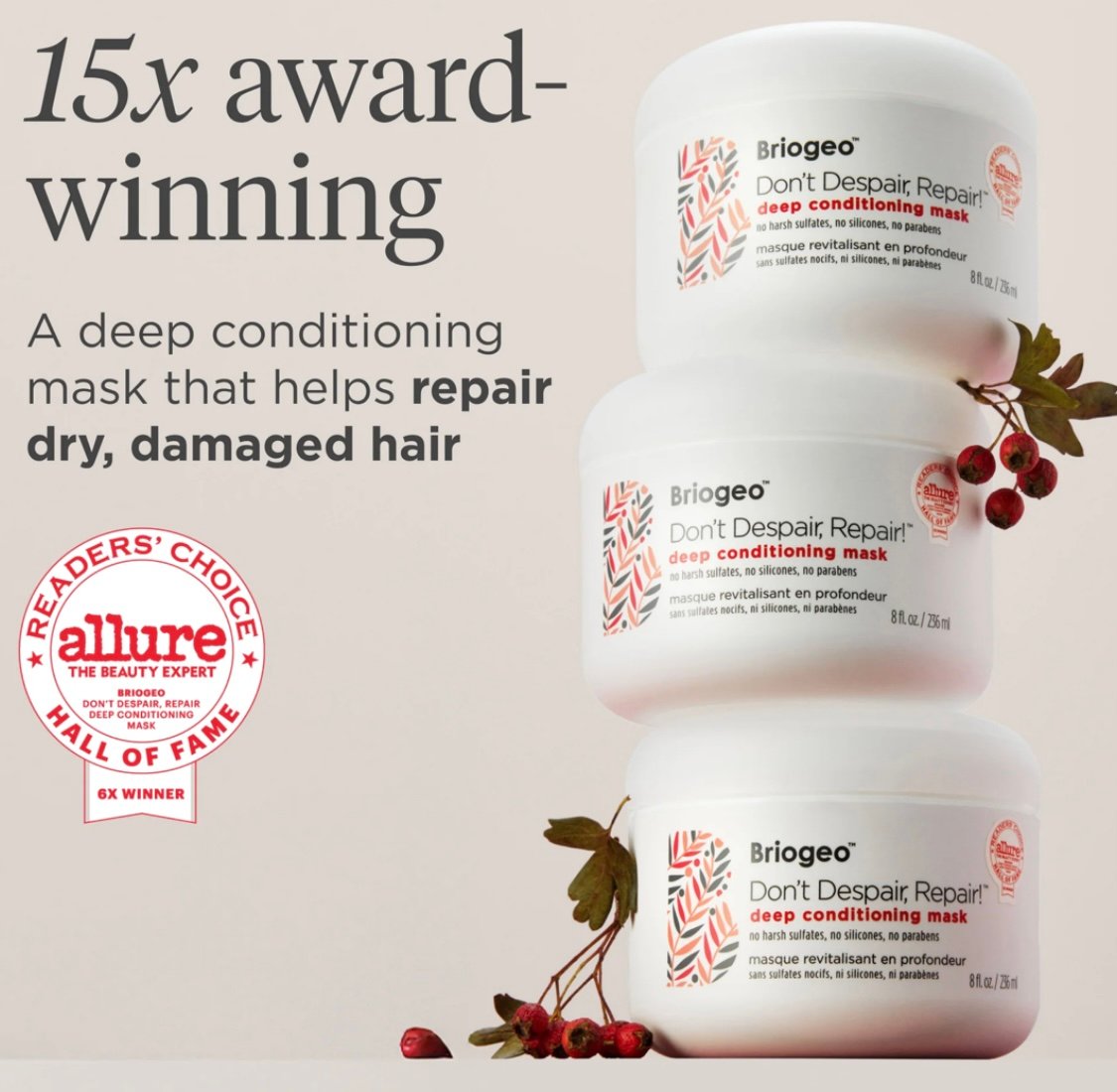 briogeo Don’t Despair, Repair!™ Rosehip + Algae Super Moisture Shampoo - صورة 2