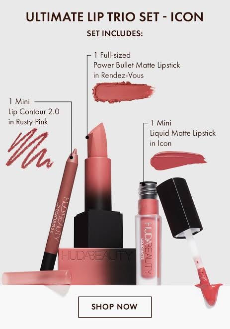 huda beauty The Ultimate Lip Trio Set - Icon - Image 2