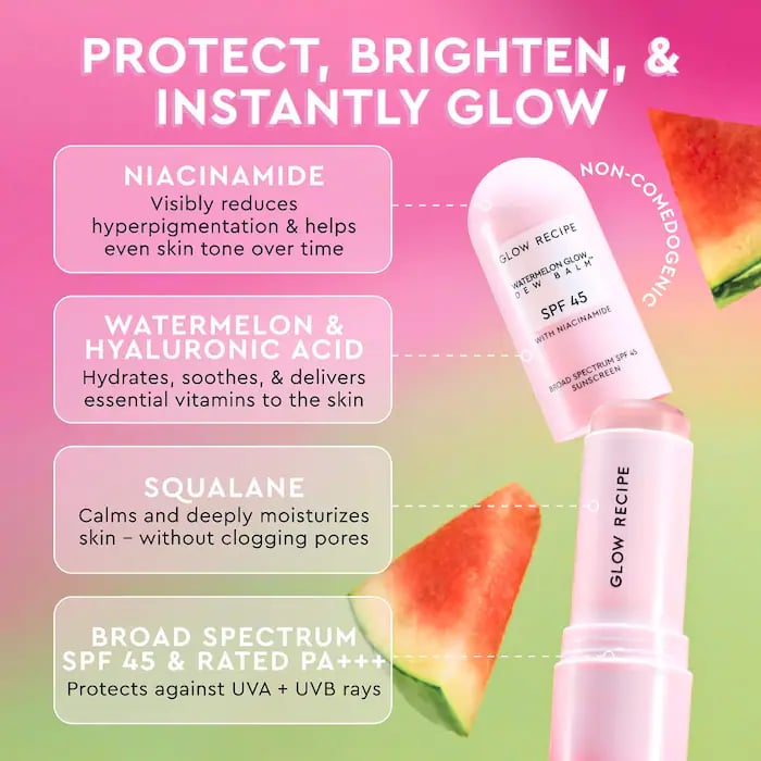 Glow Recipe Watermelon Glow Niacinamide Dew Balm Face Sunscreen Stick- SPF 45 - صورة 4