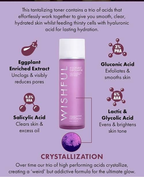 WISHFUL Eggplant Exfoliator: 9.5% AHA, BHA & PHA Pore Clarifying Daily Toner - Image 2