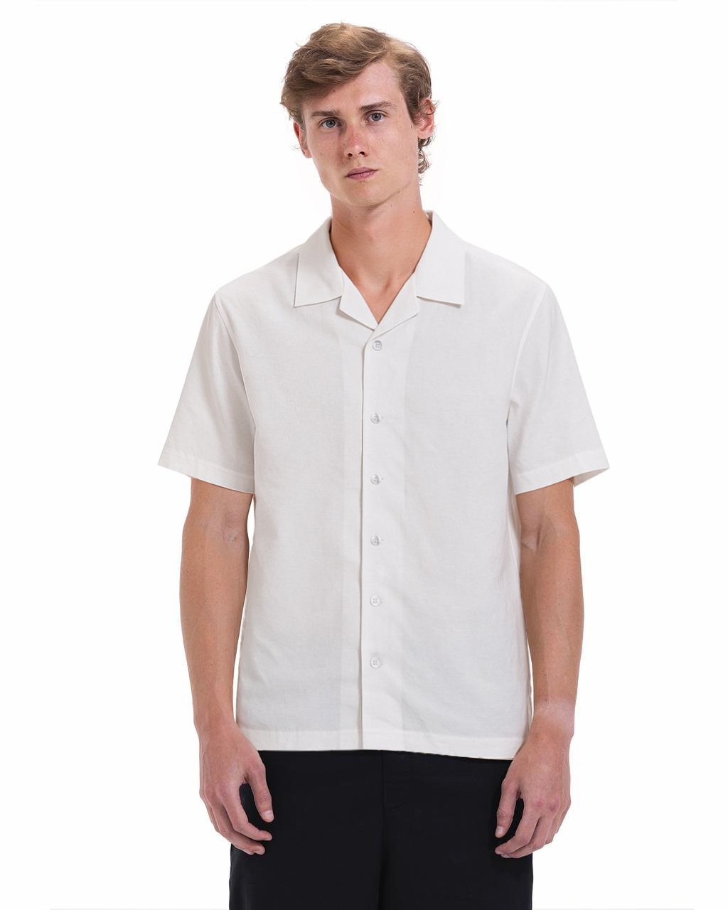  White Short Sleeve Linen Shirt - صورة 1