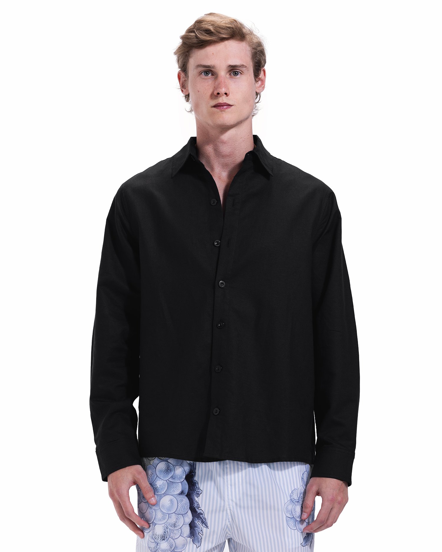 Black Long Sleeve Linen Shirt - Image 1