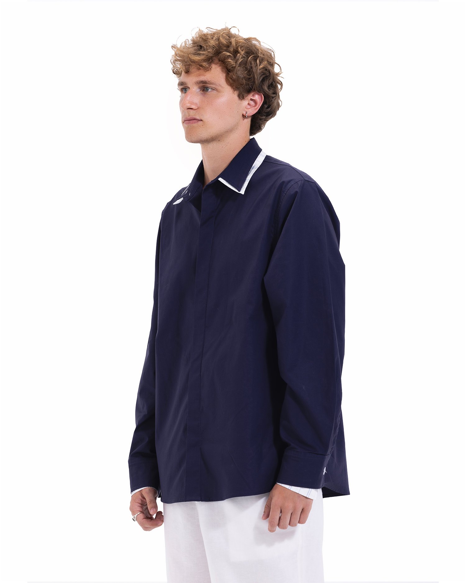 Navy Shadow Stripes Shirt - صورة 2